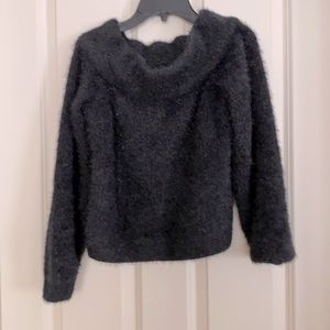 Black ladies short fuzzy sweater